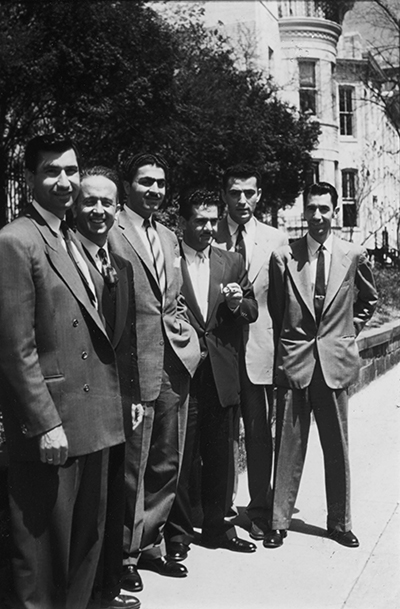 Aziz (third from left) with his circle of Arab college friends in Washington, DC in the early 1950s.