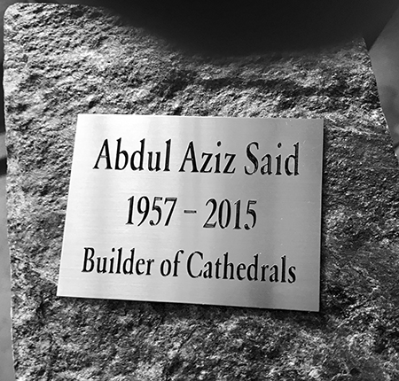 Upon retiring in 2015, Professor Said was given this gift by the Peace Studies Department that he founded. It is an actual piece of stone from the original School of International Service building where he began his career six decades earlier.